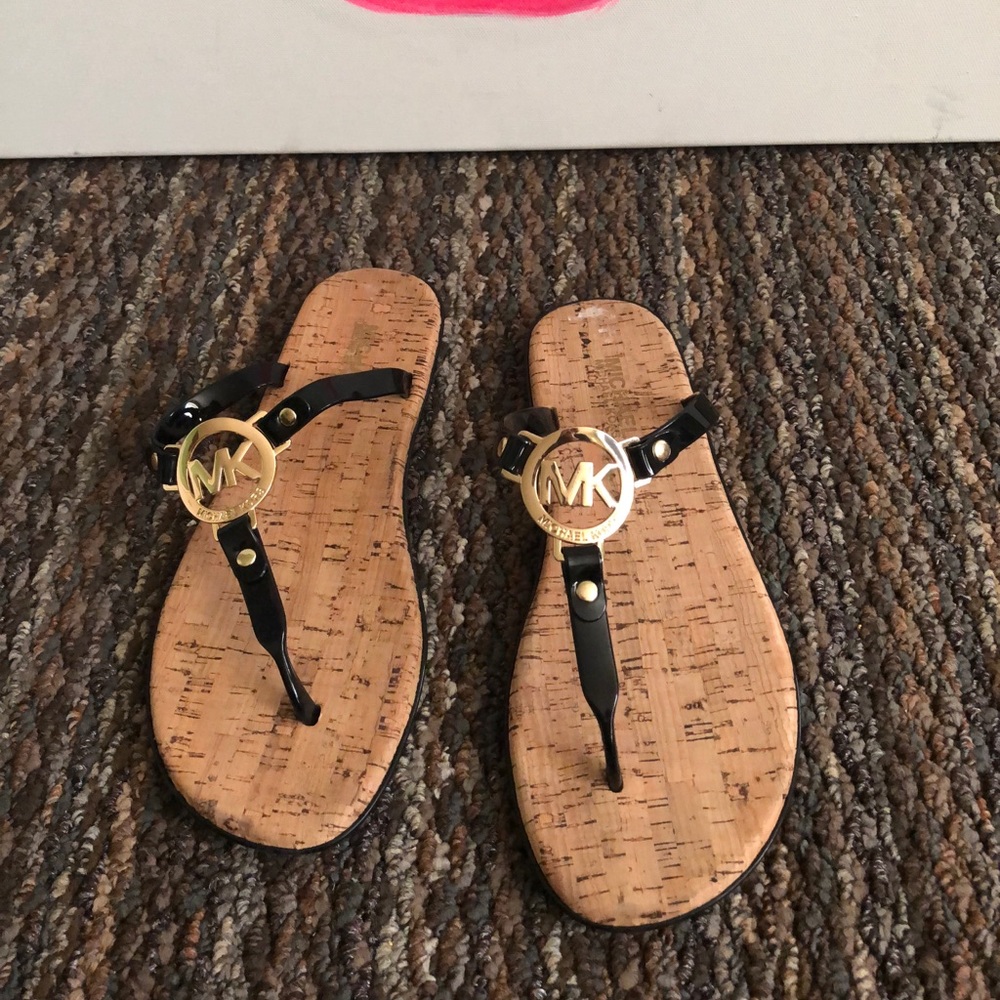 MK Gold & Black Flip Flops